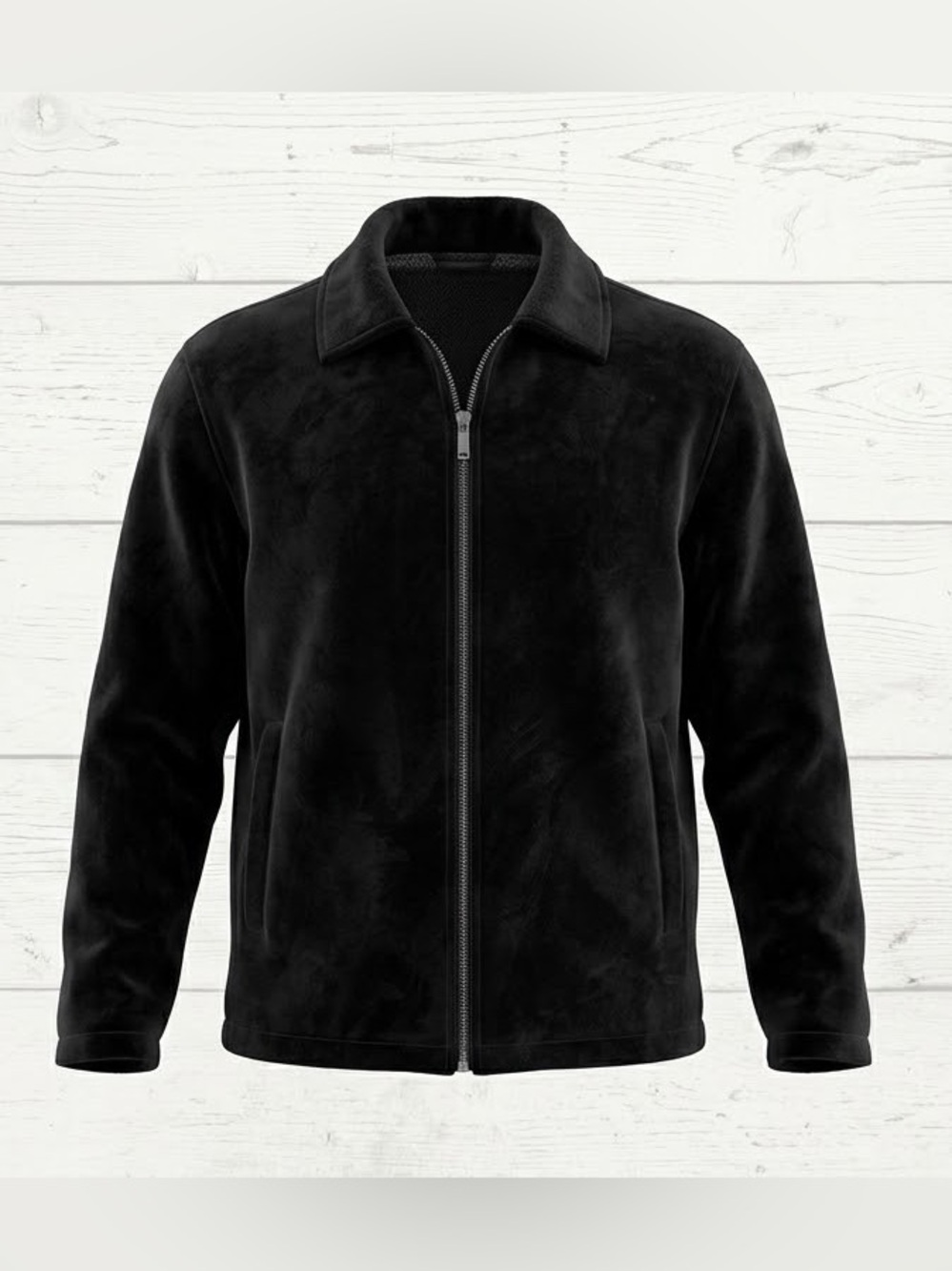 Claiborne Mens L Faux Suede Jacket Black Sherpa Fleece Lined Full Zip Coat